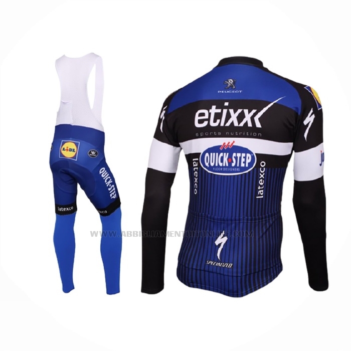 2016 Abbigliamento Ciclismo Etixx Quick Step Blu Nero Manica Lunga e Salopette
